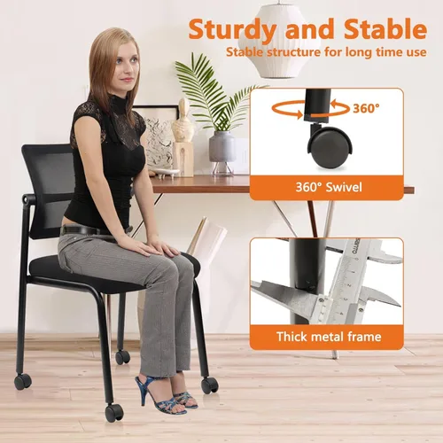 Vista 7 de CLATINA Silla apilable de oficina y sala de espera sin brazos con ruedas, sillas apilables de malla para recepción de invitados con respaldo