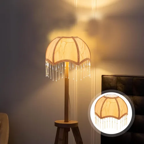 Vista 5 de DOITOOL Pantalla de lámpara festoneada, pantalla de lámpara vintage con flecos, pantalla europea de repuesto vintage, cubierta de lámpara de pie