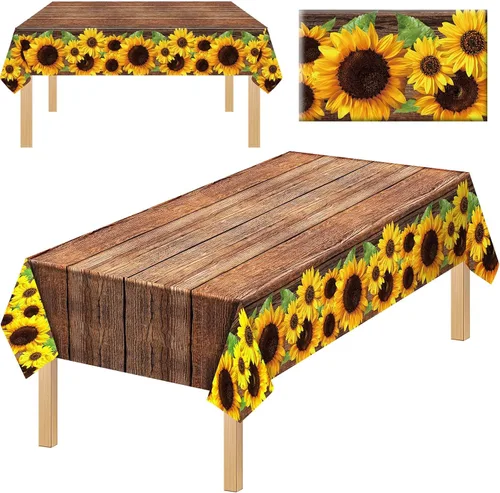 Tegeme 1 mantel rústico de plástico con grano de madera de girasol, estilo vintage, rectangular, mantel para mesa de comedor, cocina, fiesta,