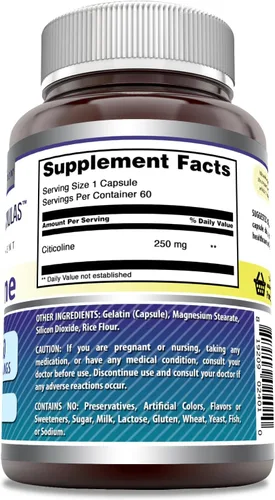 Vista 2 de Amazing Formulas Citicoline 250 mg Suplemento de cápsulas Sin OMG Sin gluten Fabricado en Estados Unidos (60 unidades)