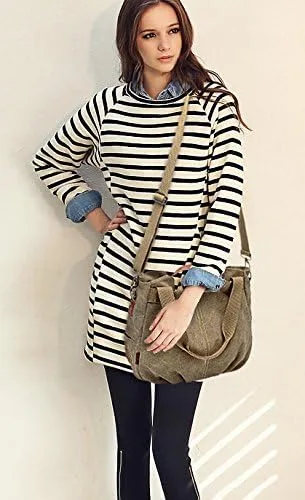 Vista 7 de Mily Bolso de mano de lona para mujer Hobo bolso de mano casual cremallera
