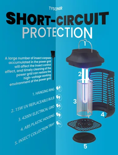 Vista 7 de Exterminador de insectos eléctrico de alta potencia de 4200 V para exteriores e interiores, exterminador de insectos impermeable y eficiente
