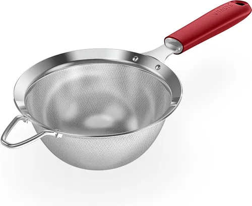 Vista 12 de Colador de malla de acero inoxidable 18/8: U-Taste Colador de alimentos de malla fina de cocina de 3.9 pulgadas con mango de silicona resistente