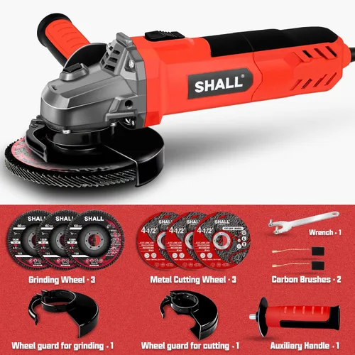 Vista 6 de Amoladora angular de 7.5Amp 4-1/2 pulgadas 12000 RPM con 2 protecciones, 3 ruedas de corte, 3 discos, mango antideslizante y cepillo de carbono