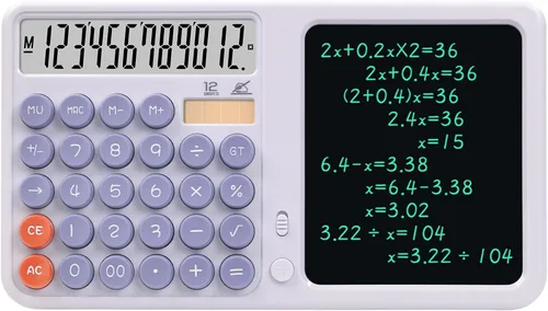 Vista 9 de Calculadora de escritorio de 12 dígitos con tableta de escritura, bloc de notas plegable de función estándar y lápiz capacitivo, calculadora básica