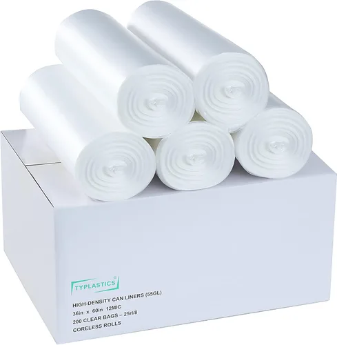 Vista 5 de TYPLASTICS Bolsas de basura transparentes de 55 galones - 36" x 60" - Bolsas de basura de alta densidad - Caja de 200 - Multiusos para oficina