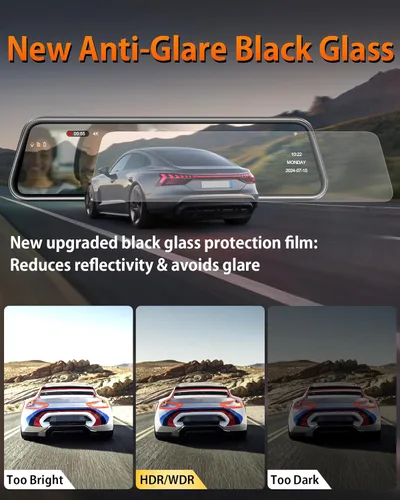 Vista 5 de Cámara de espejo retrovisor 4K de 12 pulgadas con WiFi de 5.8 GHz, espejo retrovisor inteligente para automóviles y camiones, visión frontal