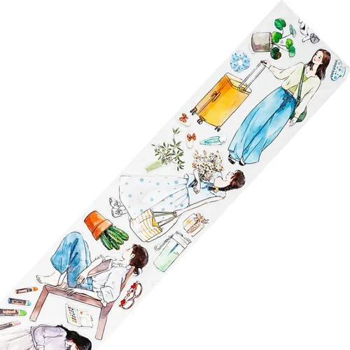 Vista 12 de WT Carefree - Cinta de PET ancha, rollo individual, diseños originales de personajes, decoración transparente para diarios, planificadores