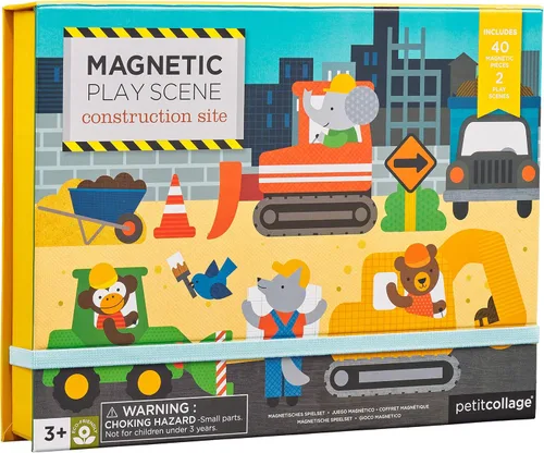Petit Collage Escena de juego magnética sitio de construcción tablero de juego magnético con mezcla y combinación de amigos de animales magnéticos