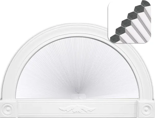 Vista 8 de LUCKUP Persiana de ventana opaca de medio círculo plisada (radio: 24 pulgadas), cortinas redondas de media luna, sin cordón, cortinas celulares