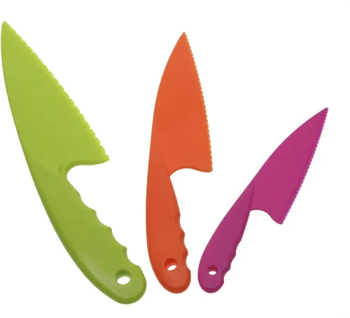 PENTA ANGEL Juego de cuchillos de plástico de 3 colores, 3 tamaños, cuchillos de cocina de seguridad para frutas, lechugas, verduras, ensalada, pan