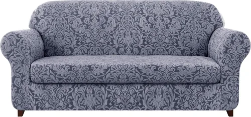 Vista 12 de SUBRTEX Fundas para sofá de 2 piezas, diseño de damasco jacquard de 3 plazas con cojín de asiento, fundas elásticas para sofá, protector de muebles