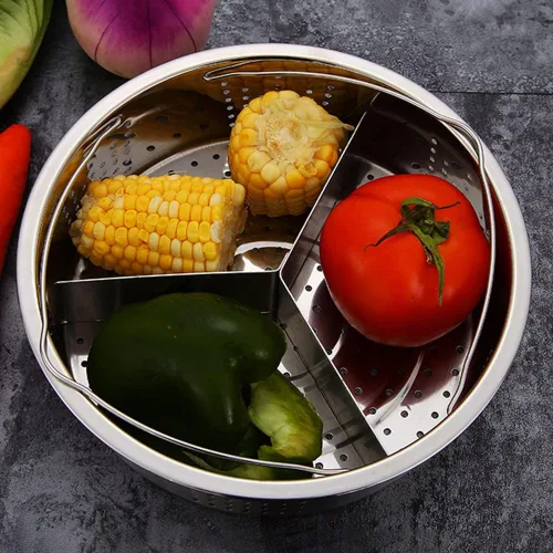 Vista 3 de Cesta de vapor de verduras de acero inoxidable, juego de estante de vapor