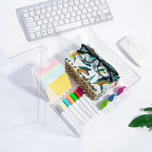 Vista 8 de Caja de plástico cuadrado de acrílico transparente, contenedores rectangulares de plástico con tapa, cajas de almacenamiento de 7.9 x 7.9 x 4.92