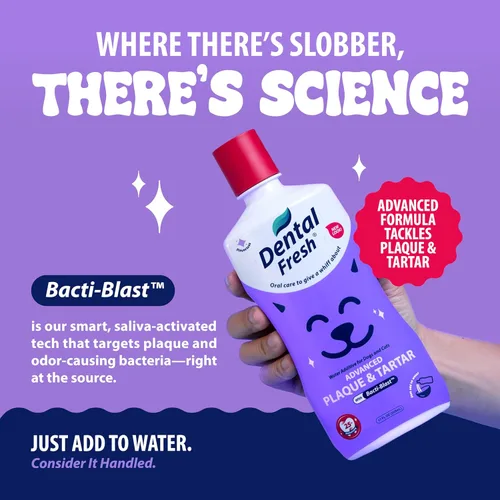 Vista 5 de Dental Fresh Aditivo de agua para perros y gatos, fórmula avanzada, 8 onzas líquidas, placa y sarro para cuidado bucal diario