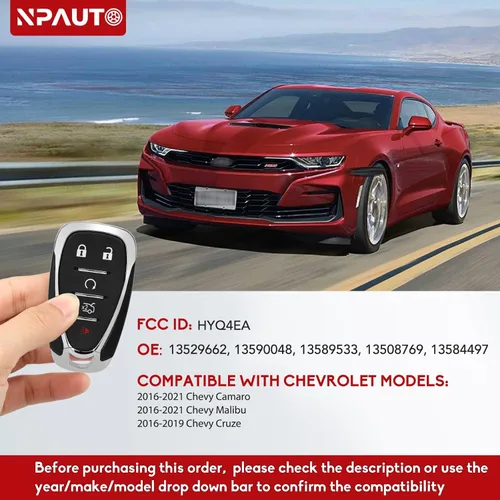 Vista 2 de Llavero inteligente compatible con Chevy Camaro Cruze Malibu 2016 2017 2018 2019 2020 2021 llave de coche de proximidad sin llave control remoto