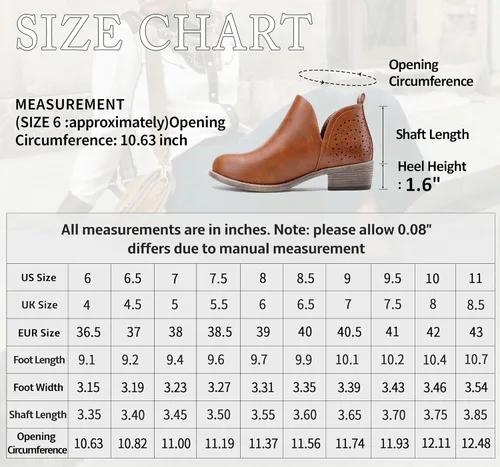 Vista 7 de VEPOSE botas al tobillo para mujer con tacón bajo y grueso, con perforaciones, botas de vaquero