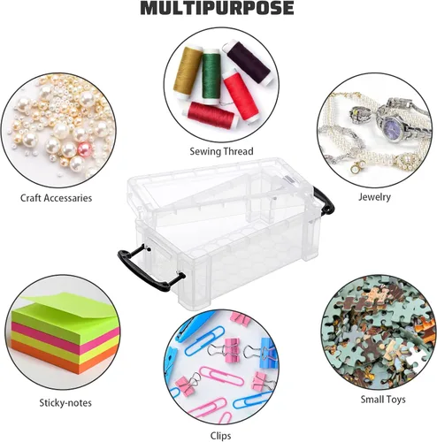 Vista 3 de BTSKY Paquete de 6 pequeñas cajas de almacenamiento de plástico transparente con tapa, mini organizador de cajas de costura con pestillo negro