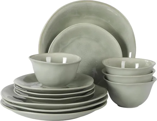 Vista 24 de Gibson Elite Eclipse Swirls Plates and Bowls Sets, 12-Piece Stoneware Dinnerware Sets, Reactive Glaze Dish Set - Black