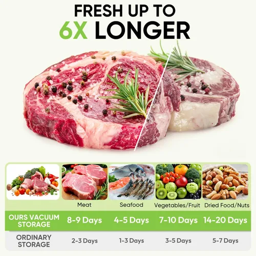 Vista 4 de Sellador al vacío compacto para alimentos (máquina selladora al vacío + 30 bolsas de vacío reutilizables) Potente máquina selladora al vacío