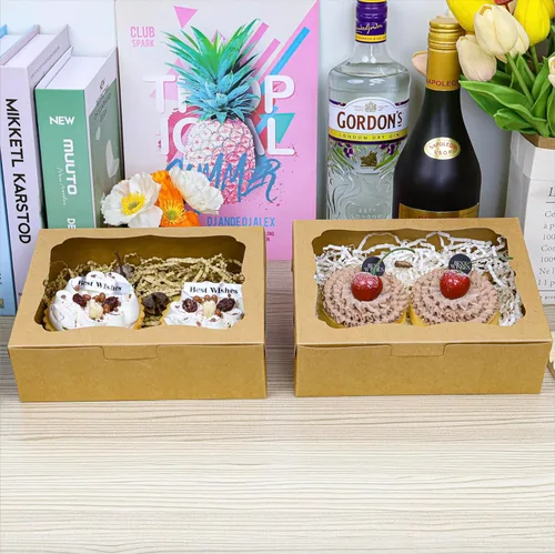 Vista 4 de 20 cajas de panadería marrón de 8 x 6 x 2.5 pulgadas con ventana, cajas de galletas, cajas de dulces, cajas de postre, cajas de donas, cajas