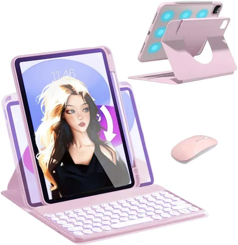 Vista 11 de Funda de teclado vertical para iPad Air de 11 pulgadas 2025 (M3)/2024 (M2)/Air 5/4 con ratón, funda giratoria también para iPad Pro 11 con teclado