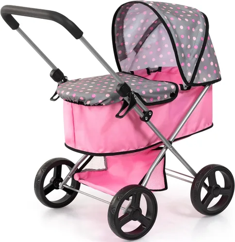 Bayer Design Doll Pram Go - Cochecito de muñeca de 18 pulgadas, juguete plegable con toldo y almacenamiento
