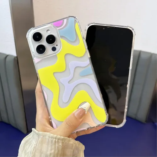 Vista 9 de Ginkgonut Compatible con iPhone 14 Pro, diseño ondulado simple y lindo para mujeres y niñas, funda de TPU suave + protección de policarbonato duro