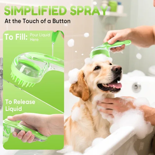 Vista 2 de Cepillo de baño para mascotas con dispensador de champú, cepillo de baño para perros y cepillo de masaje de aseo para perros y gatos, cepillo