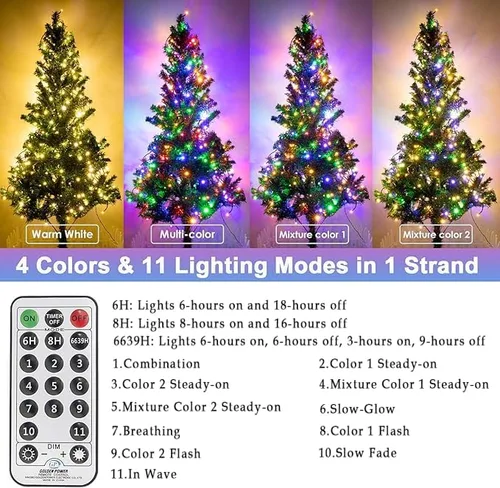 Vista 5 de Decute - Luces de Navidad cambiantes de 4 colores en 1 cadena de luces, 11 modos, 108 pies, 300 LED, extensibles, impermeables