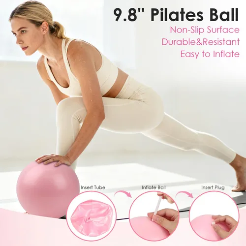 Vista 6 de Juego de 16 anillos y bolas de pilates rosas para mujer con círculo mágico de 15 pulgadas, kit de equipo de pilates para el hogar con peso ajustable