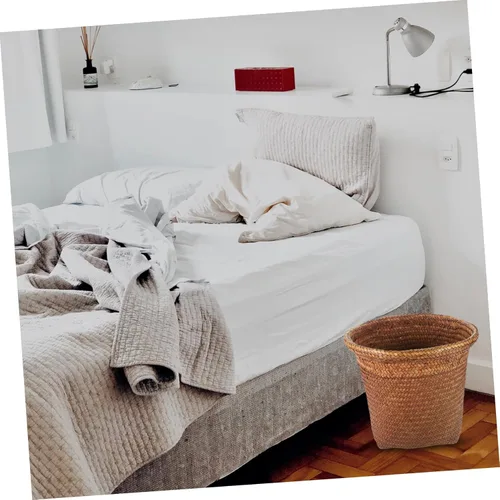 Vista 6 de Cesta de almacenamiento tejida de basura, cesta de almacenamiento grande, cestas de paja, cestas de paja, bote de basura para baño, cesta