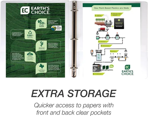Vista 4 de Samsill Earth's Choice - Carpetas a base de plantas con 3 anillos redondos de 1 pulgada, hasta 25% de plástico a base de plantas, certificado a base