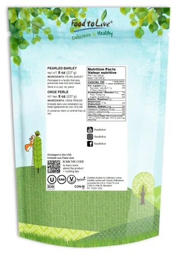 Vista 2 de Cebada perlada, 8 onzas – Cebada descascarada procesada, grano de cereal, kosher, vegano, a granel. Cocina más rápido que la cebada descascarada.