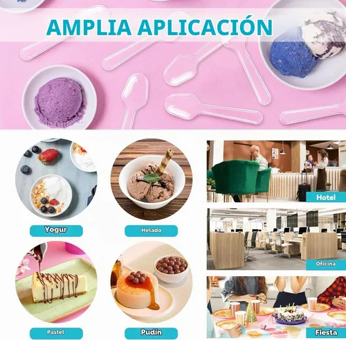 Vista 5 de 500 cucharas de degustación de plástico transparente de 3 pulgadas