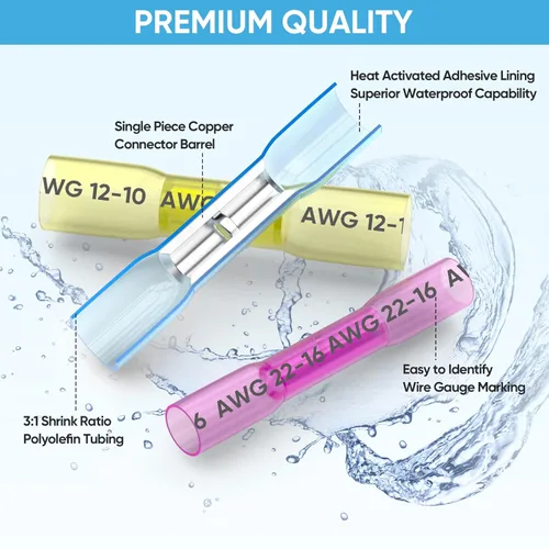 Vista 2 de TICONN Kit de conectores a tope termorretráctiles de 60 piezas, empalme a tope AWG 14 – 12, terminales de crimpado de cables eléctricos marinos