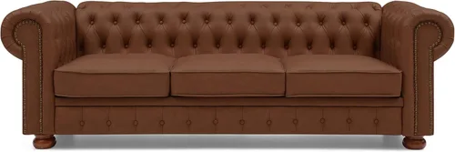 Vista 5 de Bellemave Chesterfield - Sofá de piel sintética de 3 plazas con cabeza de clavos y brazos enrollados, sofás tapizados con patas de madera de goma