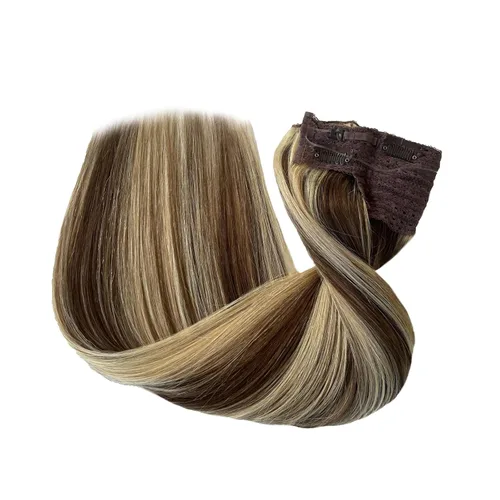 Vista 7 de Halos - Extensiones de cabello humano real rubio, extensiones de cabello humano con línea de pescado, extensiones de cabello humano rubio 613