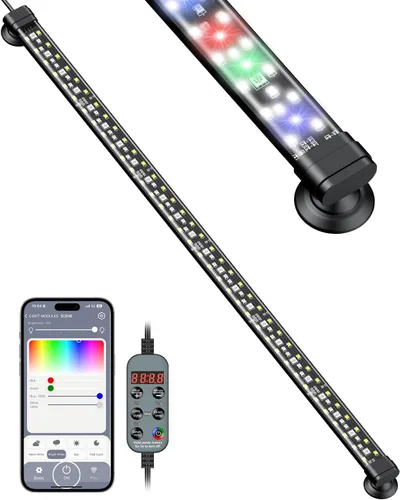 Vista 15 de Pawfly Luz LED para acuario de 5 W, 8 pulgadas, 24/7, luz de tanque de peces con espectro completo, luces blancas brillantes, azul, rojo, verde