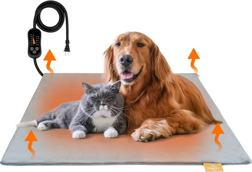 Vista 8 de azuza Almohadilla térmica para mascotas para perros y gatos, 6 temperaturas ajustables con temporizador, cable impermeable y resistente a
