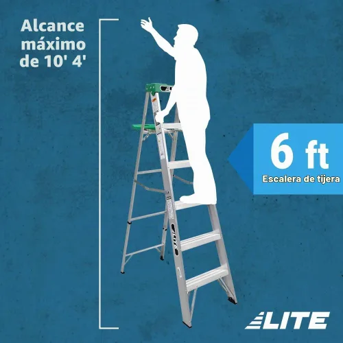 Vista 5 de LITE Escalera de aluminio de 6 pies con bandeja de herramientas, capacidad de carga de 225 libras, tipo II, LP-2211-06