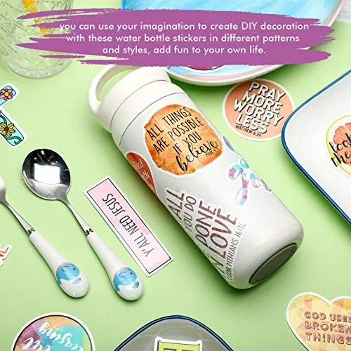 Vista 4 de Zonon 200 calcomanías inspiradoras cristianas de fe, calcomanías de versículos bíblicos de Jesús - impermeables, calcomanías motivacionales