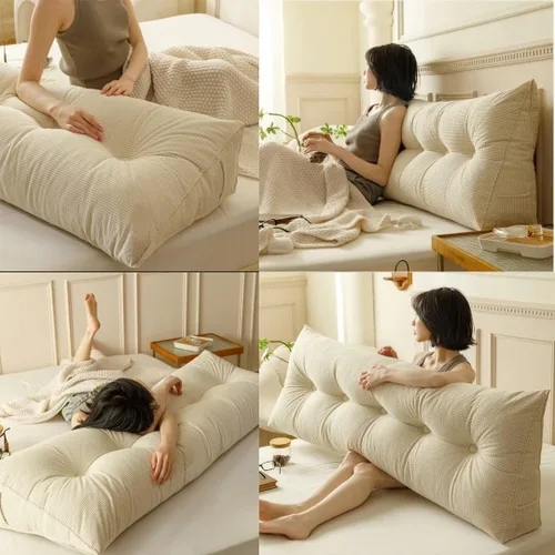 Vista 6 de Almohadas de cuña para cabecero de dormitorio individual XL, almohada de cuña beige para cama, respaldo de lectura, cojín para cama con funda