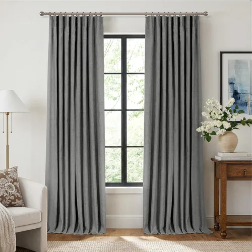 Vista 48 de INOVADAY Cortinas 100% opacas para dormitorio, cortinas opacas de 84 pulgadas de largo, cortinas opacas de lino con anillos de clip, aislamiento