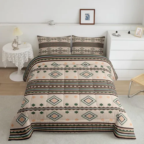 Vista 14 de Feelyou Juego de ropa de cama azteca, tamaño individual, juego de edredón con estampado azteca del suroeste del suroeste, edredón bohemio de vaquera