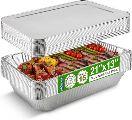 Vista 7 de EHOMEA2Z Sartenes Grandes de Aluminio con Tapas Desechables de Servicio Pesado Completo para Asar, Asar a la Parrilla, Hornear, Catering 21x13x3