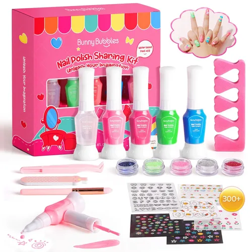 Kit de esmalte de uñas para niñas de 7, 8, 9, 10, 11, 12 años, cosméticos, para fiestas de niñas de 7, 8, 9, 10, 11 y 12 años, manicura de gel BUNNY