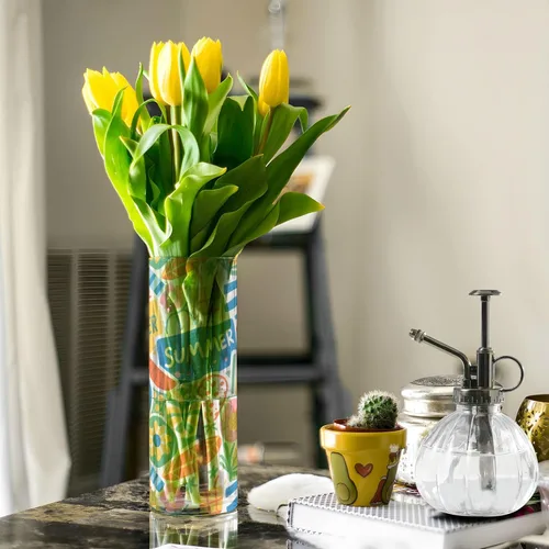 Vista 5 de Colorful Cartoon Summer Cute Plastic Cylinder Vase 11.8 x 3.9 Inch decorative Candle Holder Unbreakable Entryway Shelf Housewarming jarron