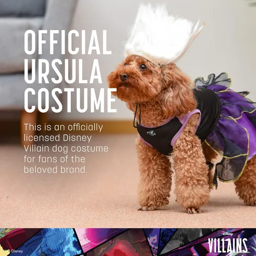 Vista 2 de Disfraz de Úrsula de Disney, talla XS, disfraz de Halloween para perro, con licencia oficial, morado