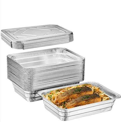 Diplastible Sartenes desechables de aluminio con tapas, paquete de 10 sartenes oblongas de 1 bandeja para porciones, el mejor uso para hornear,